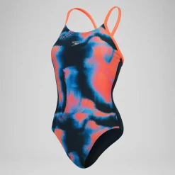 Women's Club Training Allover Fixed Crossback Swimsuit Navy/Red