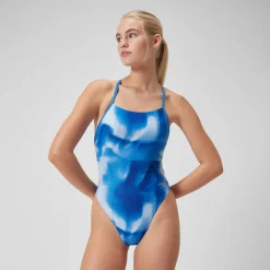 Women's Club Training Allover Digital Tie Back Swimsuit Blue