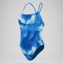 Women's Club Training Allover Digital Tie Back Swimsuit Blue