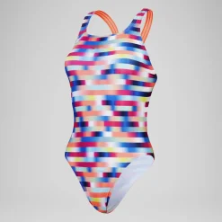 Women's Club Training Allover Digital Leaderback Swimsuit Red/Blue