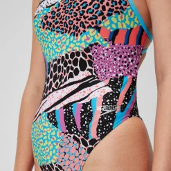 Women's Club Training Allover Digital Tie Back Swimsuit Black/Green