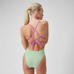 Women's Club Training Solid Lattice Tie Back Swimsuit Green