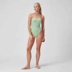 Women's Club Training Solid Lattice Tie Back Swimsuit Green