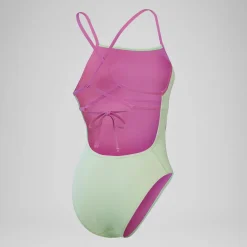 Women's Club Training Solid Lattice Tie Back Swimsuit Green