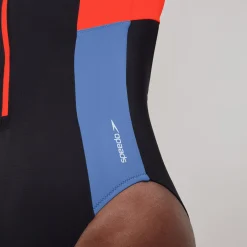Women's Colourblock Long Sleeve Zip Swimsuit Black/Red