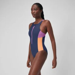 Women's Colourblock Zip Swimsuit Blue