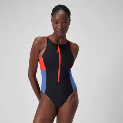 Women's Colourblock Zip Swimsuit Black/Red