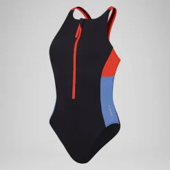 Women's Colourblock Zip Swimsuit Black/Red