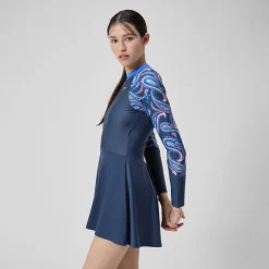 Women's Long Sleeve Swim Dress Navy/Blue