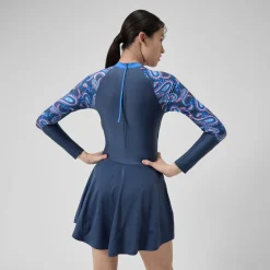 Women's Long Sleeve Swim Dress Navy/Blue
