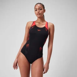 Women's Placement Laneback Swimsuit Black/Red