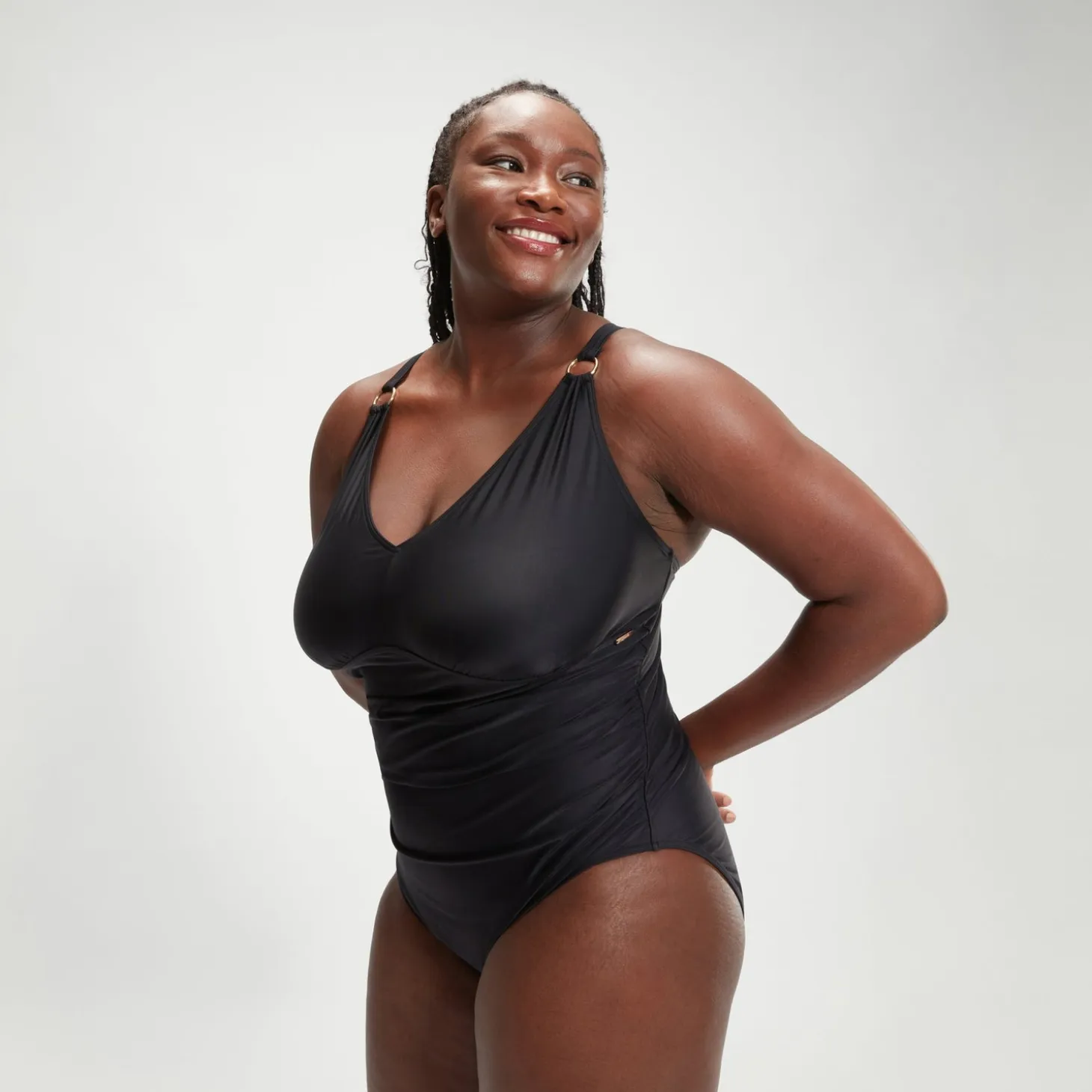 Women's Plus Size Shaping V Neck Swimsuit Black
