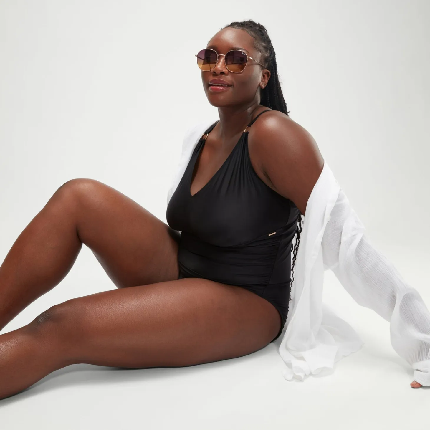 Women's Plus Size Shaping V Neck Swimsuit Black