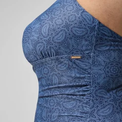 Women's Plus Size Shaping Printed V Neck Swimsuit Navy/Blue