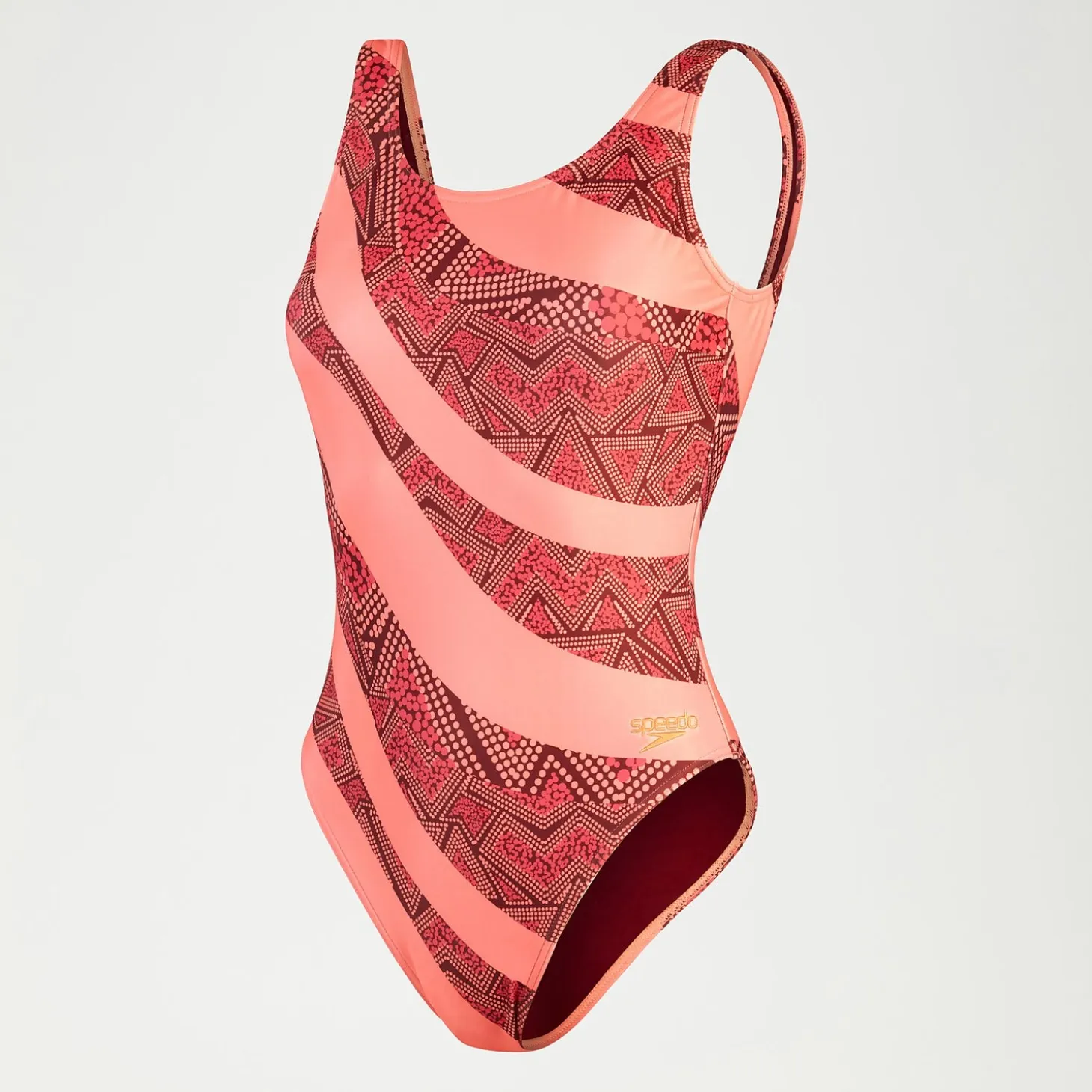 Women's Printed Deep U-Back Swimsuit Oxblood/Coral