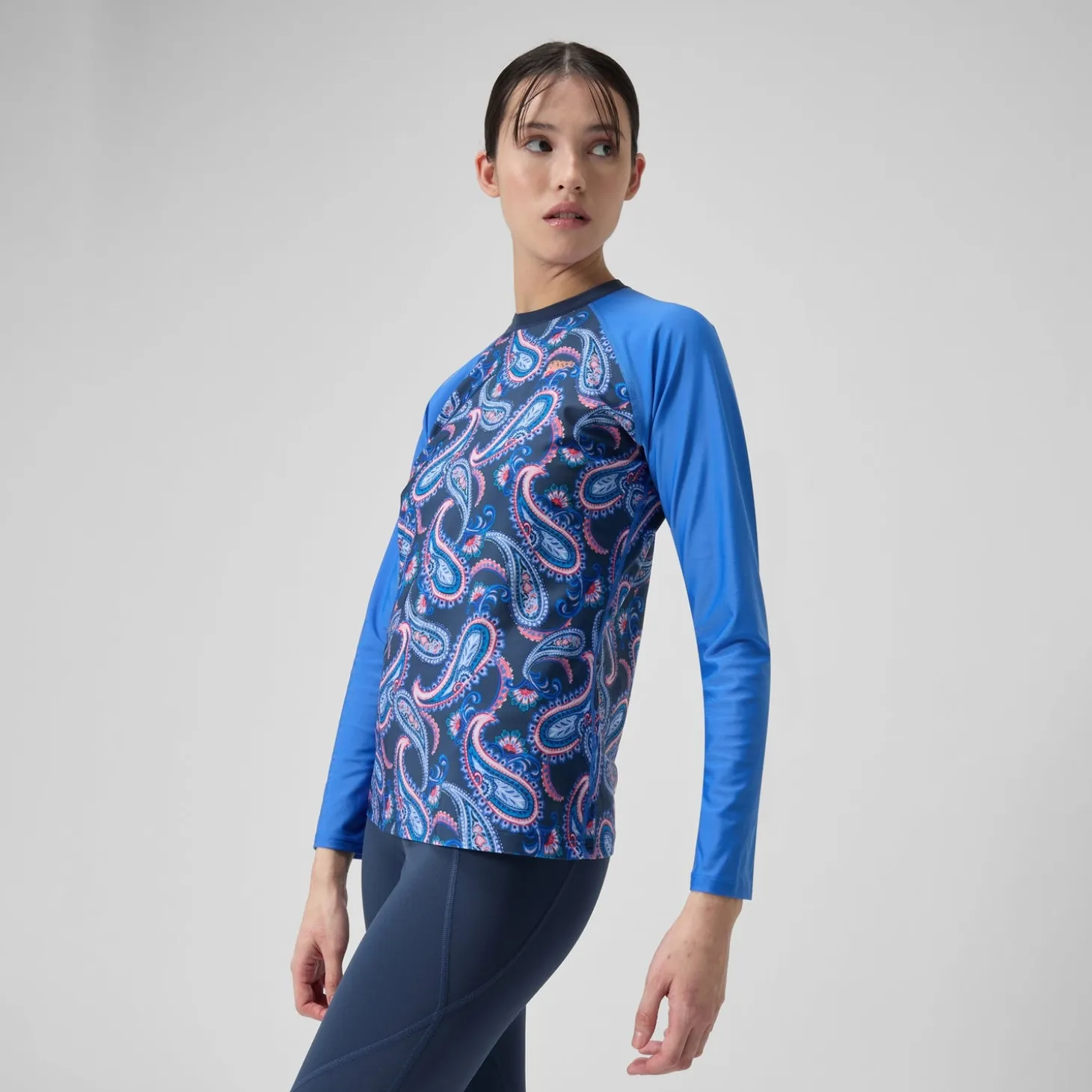 Women's Printed Long Sleeve Swim Tee Navy/Blue