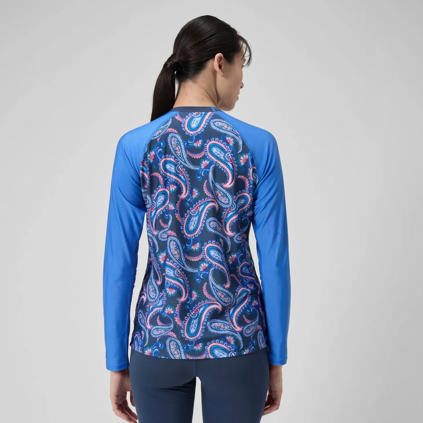 Women's Printed Long Sleeve Swim Tee Navy/Blue