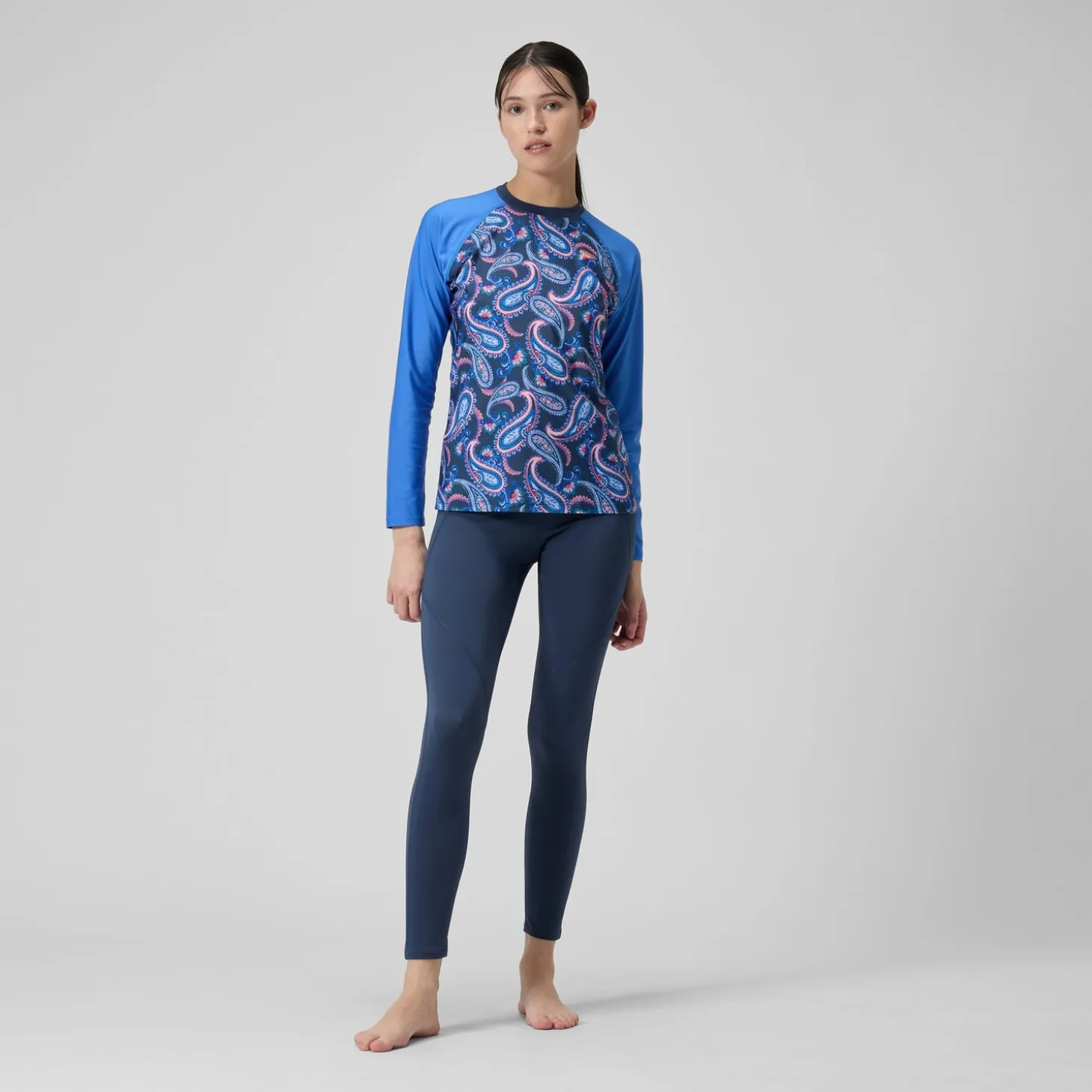 Women's Printed Long Sleeve Swim Tee Navy/Blue