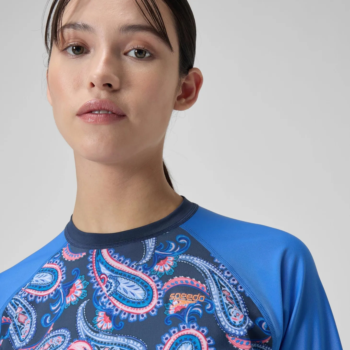 Women's Printed Long Sleeve Swim Tee Navy/Blue