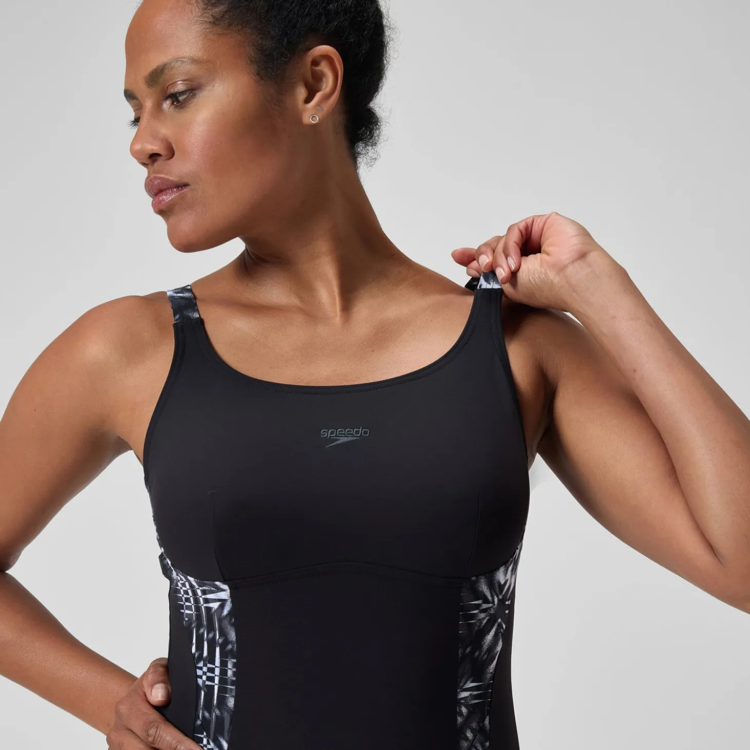 Women's Shaping Printed Splice Swimsuit Black/Grey