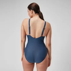 Women's Shaping Printed Square Neck Swimsuit Navy/Blue