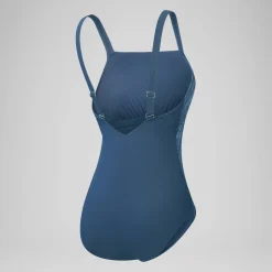Women's Shaping Printed Square Neck Swimsuit Navy/Blue