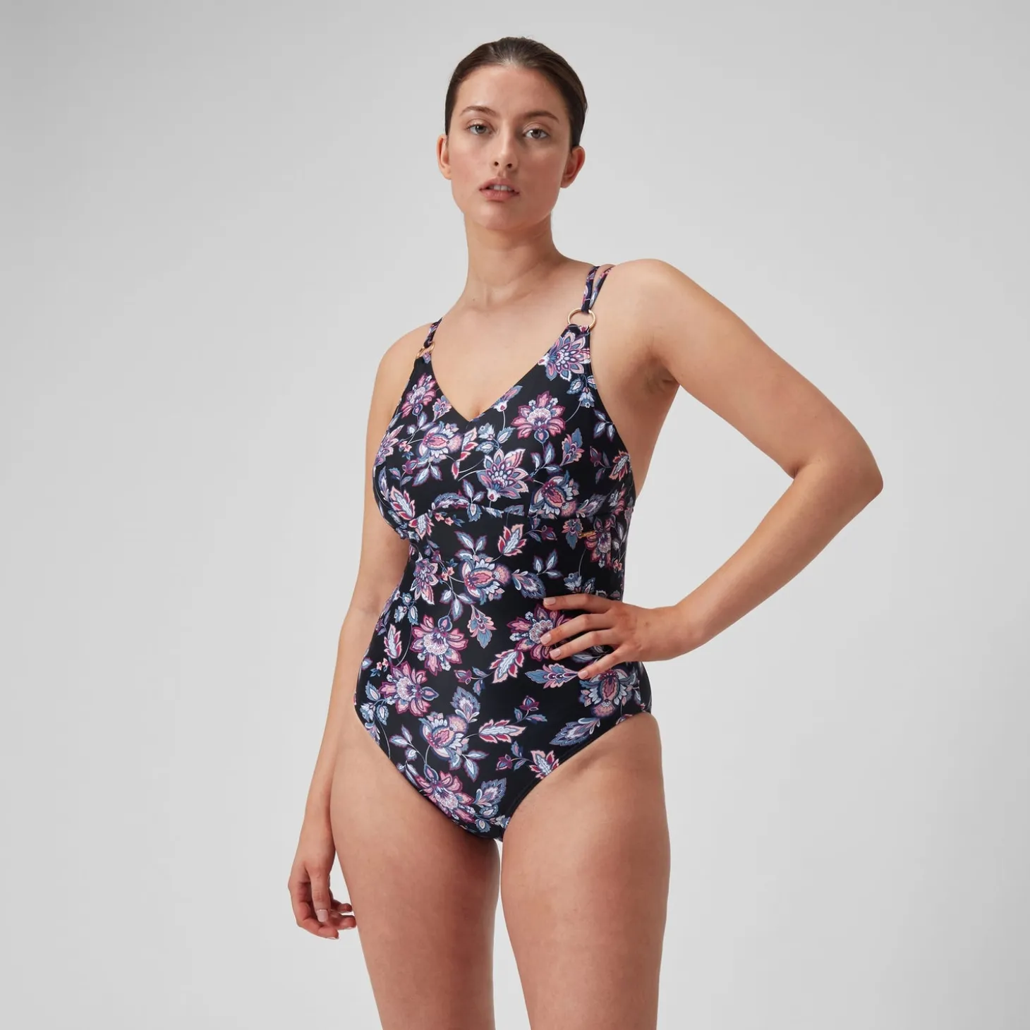 Women's Shaping Printed Strappy Swimsuit Black/Purple