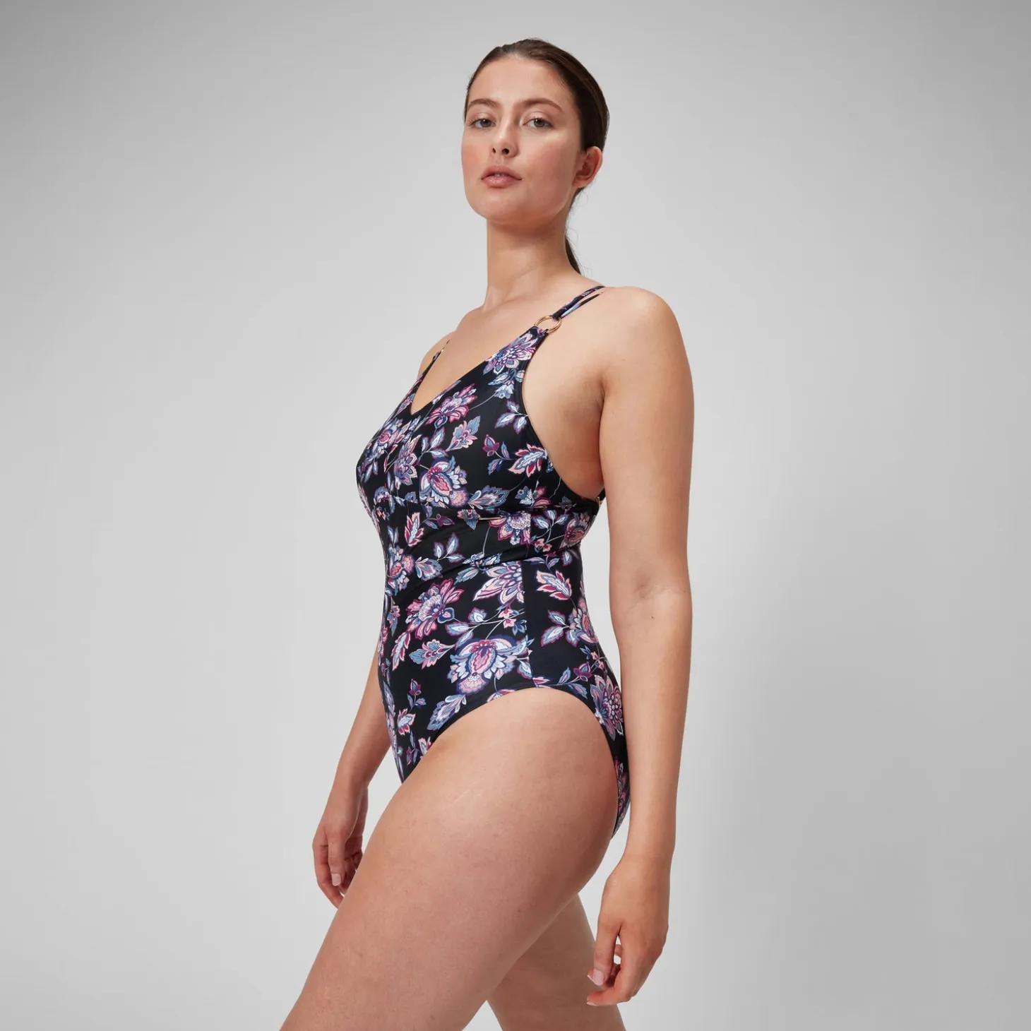 Women's Shaping Printed Strappy Swimsuit Black/Purple