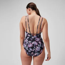 Women's Shaping Printed Strappy Swimsuit Black/Purple