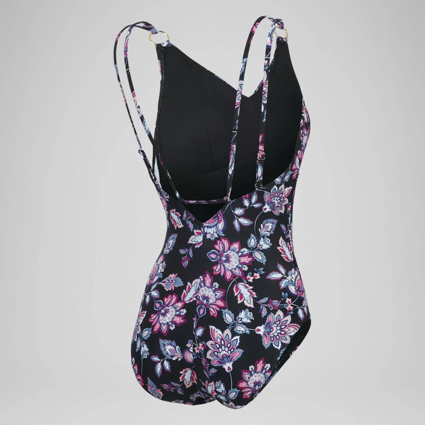 Women's Shaping Printed Strappy Swimsuit Black/Purple