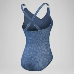 Women's Shaping Printed V Neck Swimsuit Navy/Blue