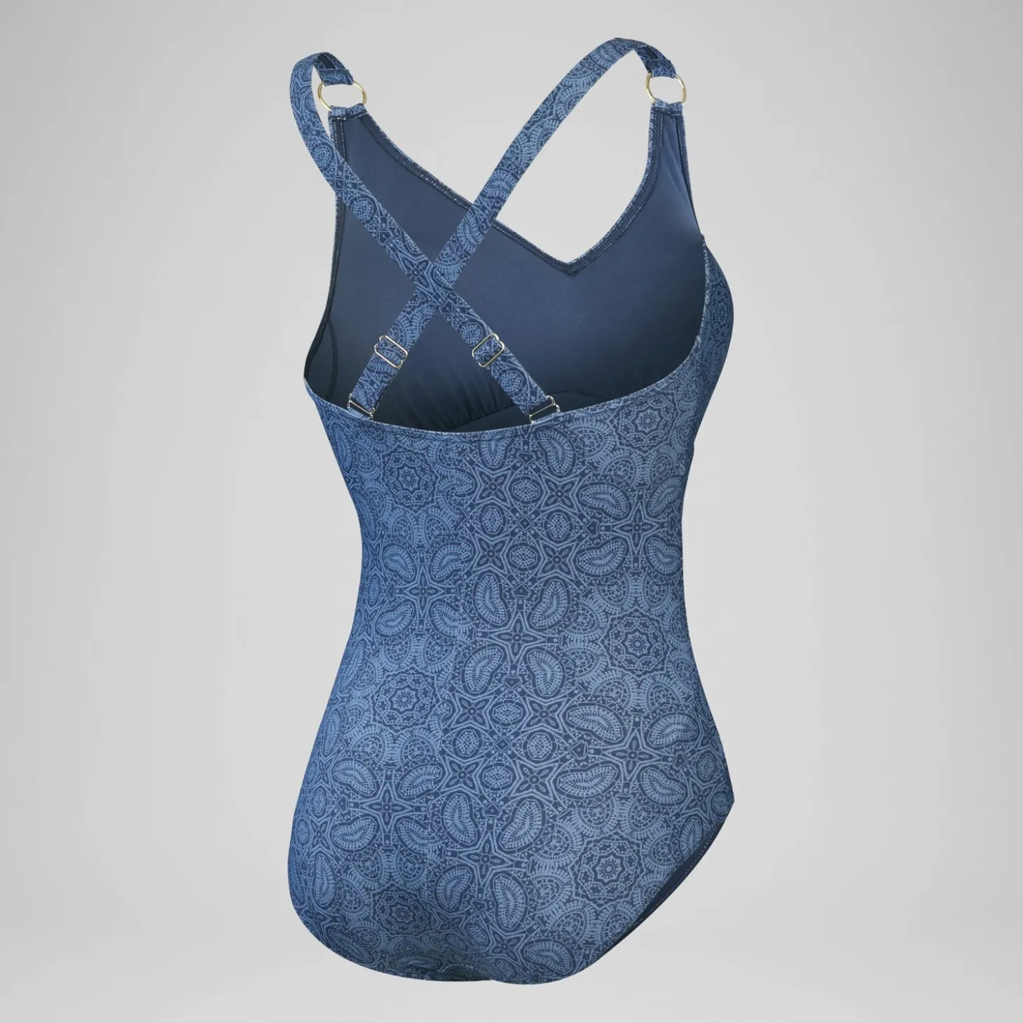 Women's Shaping Printed V Neck Swimsuit Navy/Blue