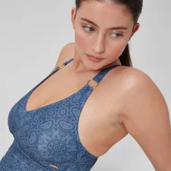 Women's Shaping Printed V Neck Swimsuit Navy/Blue