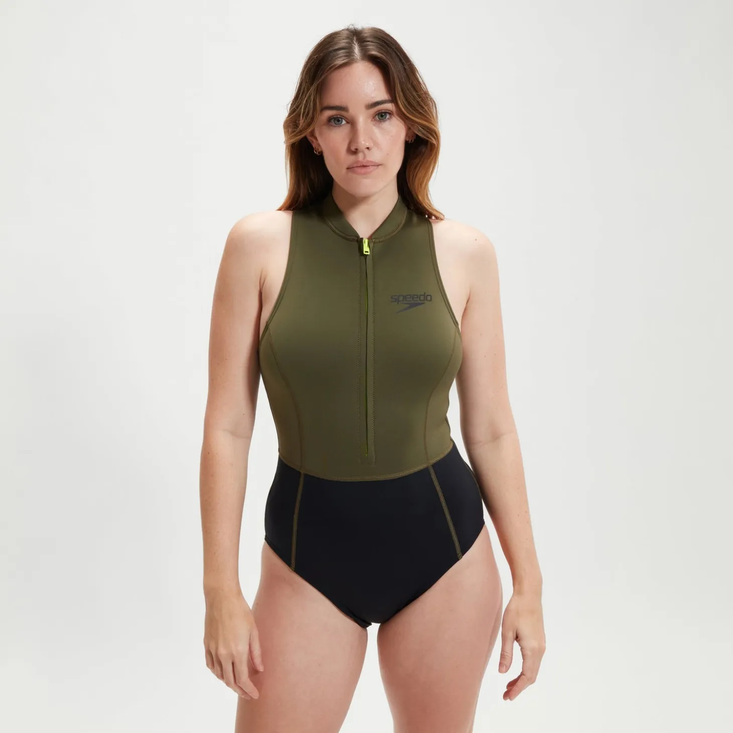 Women's Sleeveless Thermal Swimsuit Black/Green
