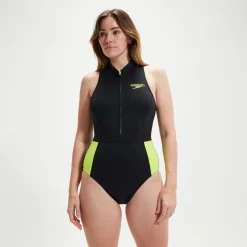 Women's Sleeveless Thermal Swimsuit Black/Yellow