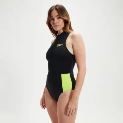 Women's Sleeveless Thermal Swimsuit Black/Yellow