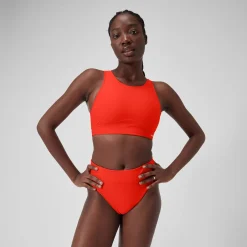 Women's Solid Bikini Top with Mesh Red