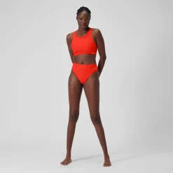Women's Solid Bikini Top with Mesh Red