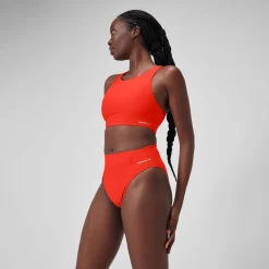 Women's Solid Bikini Top with Mesh Red