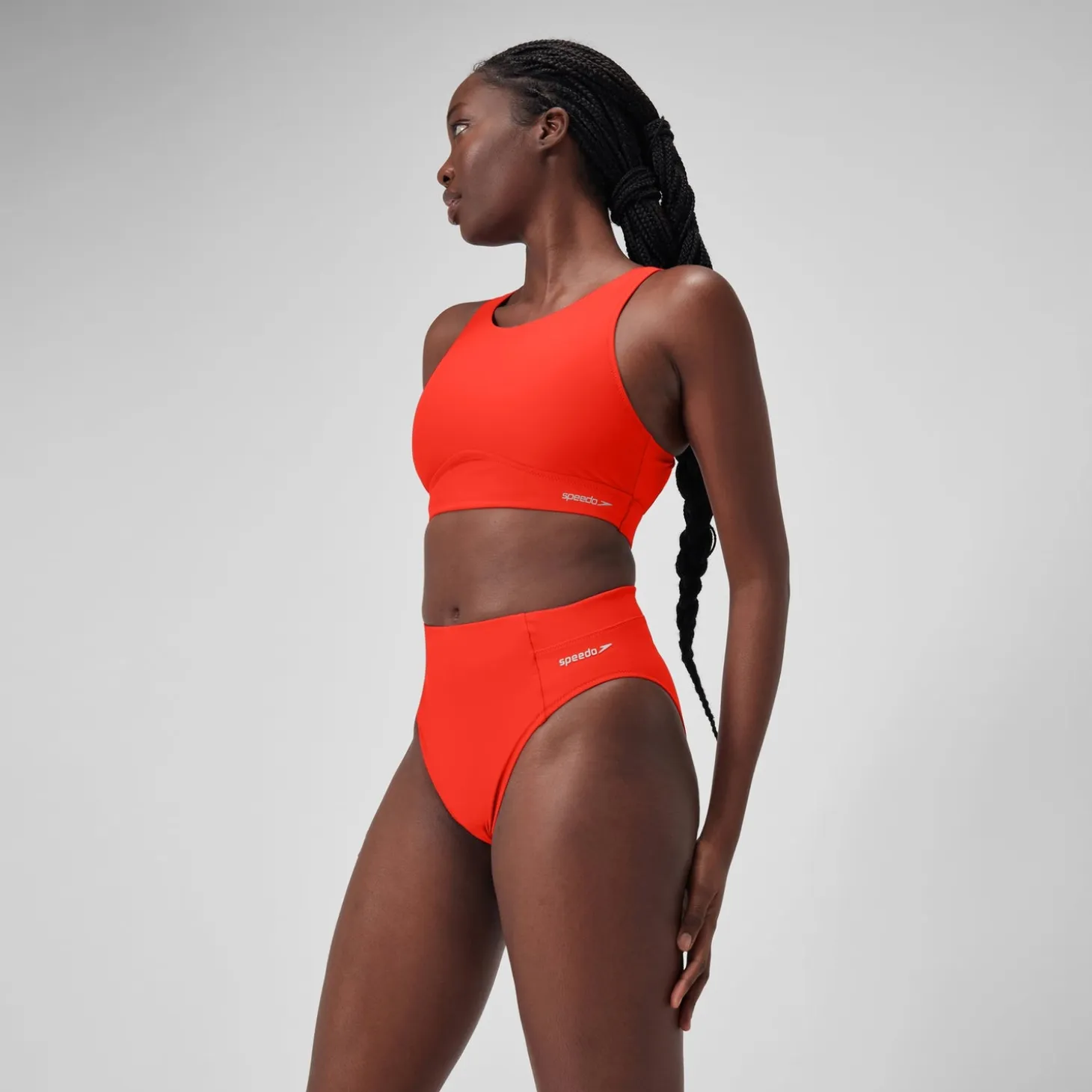 Women's Solid Bikini Top with Mesh Red