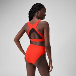 Women's Solid Bikini Top with Mesh Red