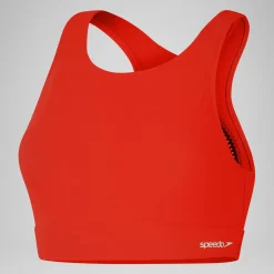 Women's Solid Bikini Top with Mesh Red