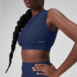 Women's Solid Bikini Top with Mesh Blue
