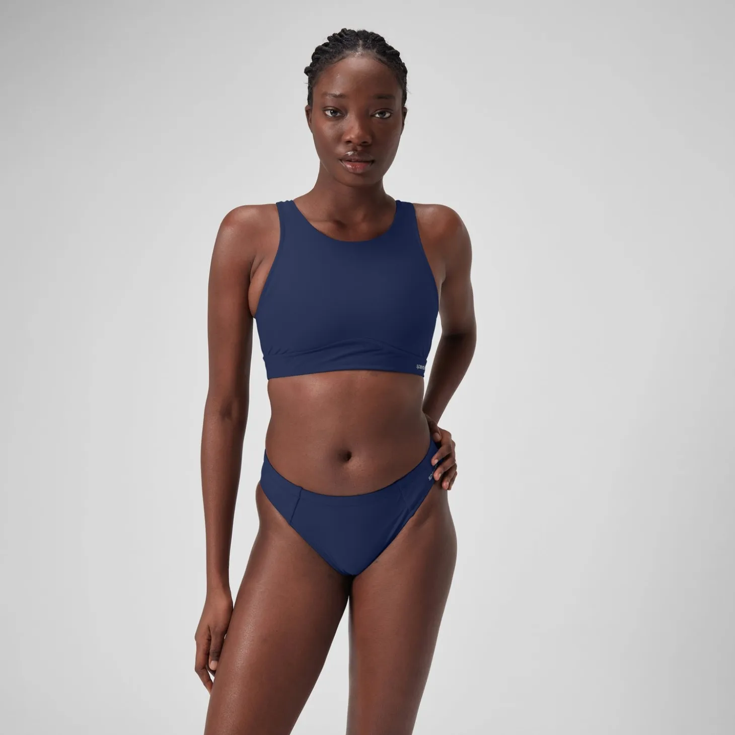Women's Solid Bikini Top with Mesh Blue