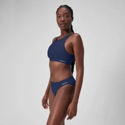 Women's Solid Bikini Top with Mesh Blue