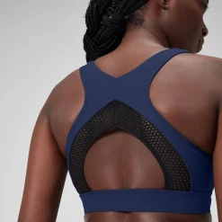 Women's Solid Bikini Top with Mesh Blue