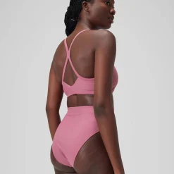 Women's Solid High Waisted Bikini Bottom Pink
