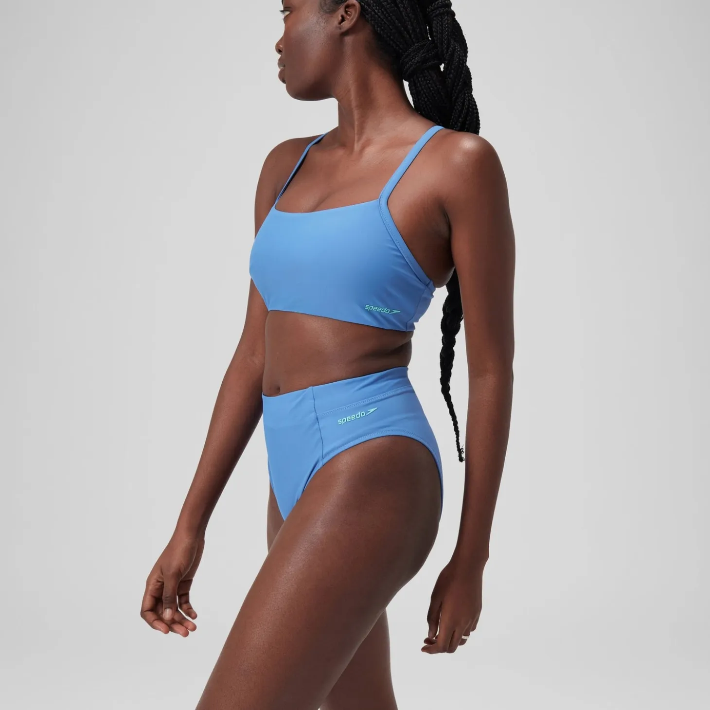 Women's Solid High Waisted Bikini Bottom Blue