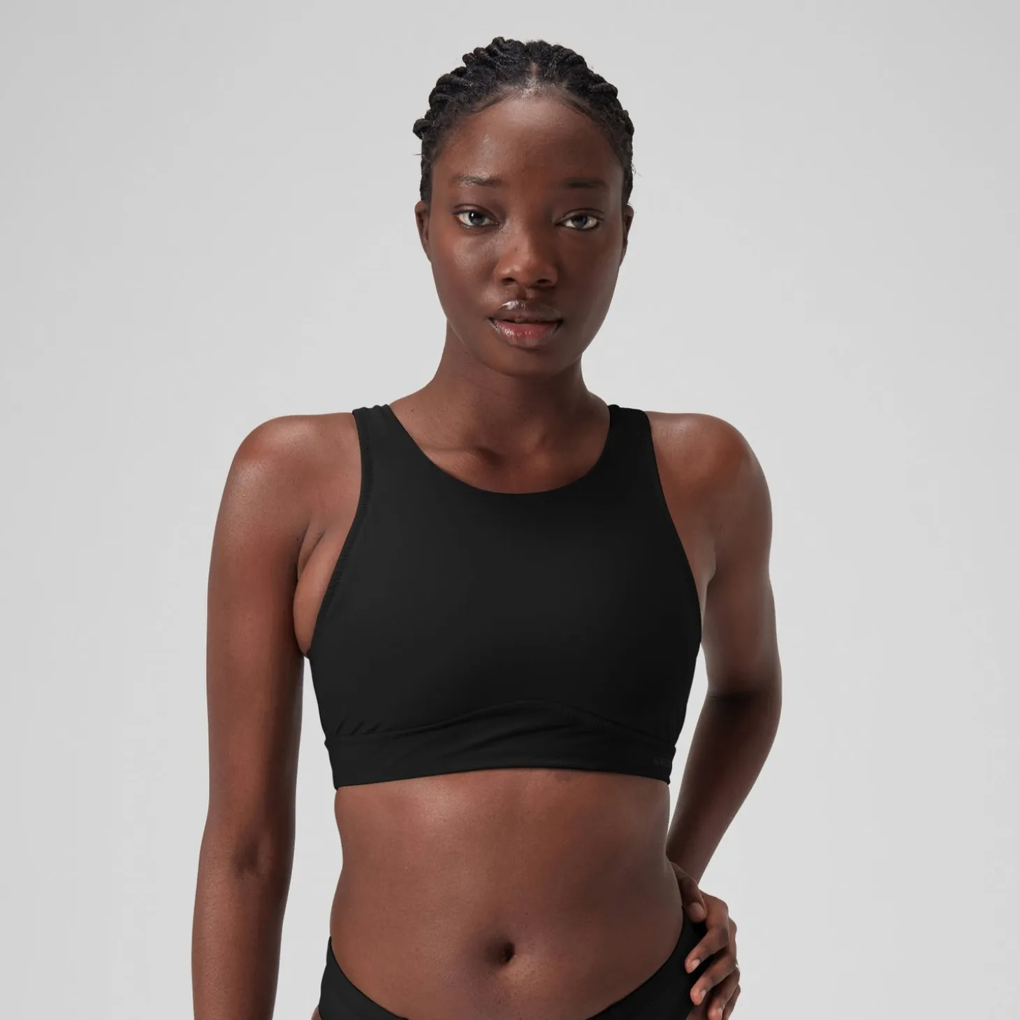 Women's Solid Highneck Crop Top Dark Grey