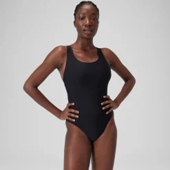 Women's Solid Highneck Scoop Swimsuit Dark Grey